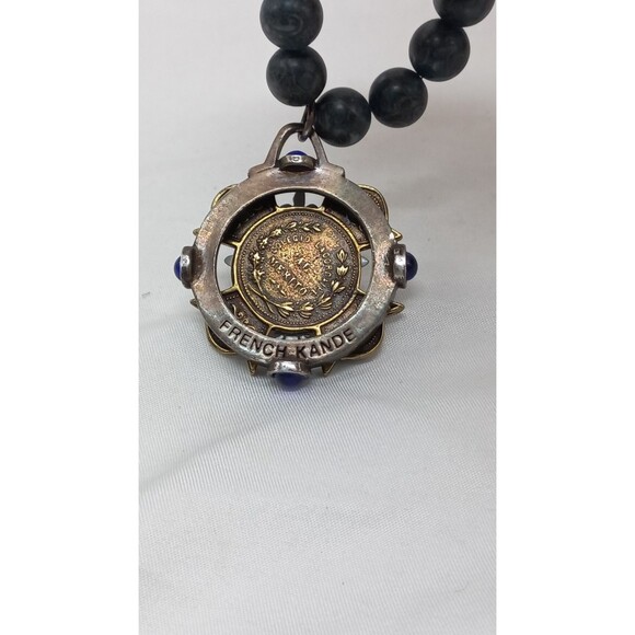 French Kande Necklace 2016 Layered Cross Gray Stone Bead 17" - Picture 7 of 10